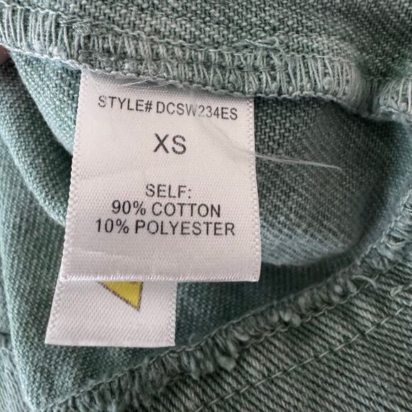 Louna Green Denim Babydoll Empire Puff Sleeve Tiered Mini Dress Women's XS Boho - Picture 8 of 9